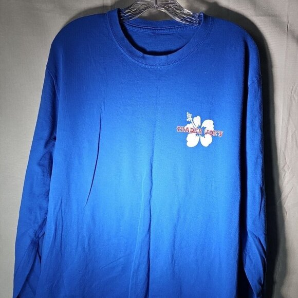 Trader Joe's Unisex Long Sleeve Hibiscus Logo Shirt Large Royal Blue - Preowned - Picture 1 of 8